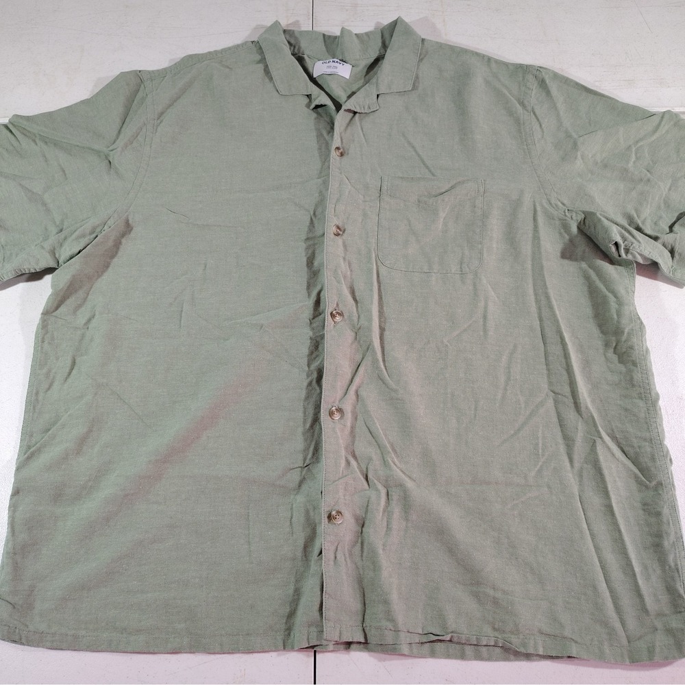 Old Navy Shirt Men XXXL Tall Green Linen Blend Work Dad Travel Classic Natural